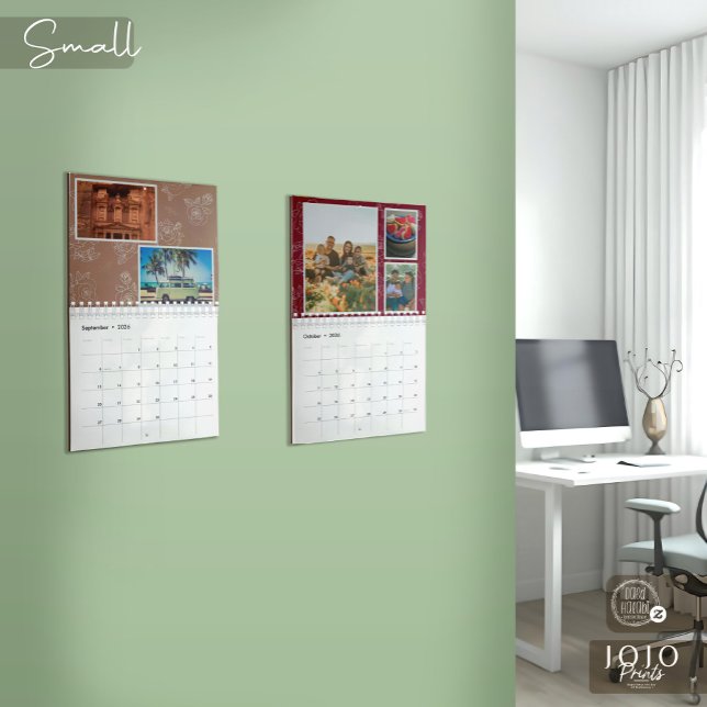Anpassad fotokollage Rose Line Art 2026 Kalender (Custom photo collage Rose Line Art 2026 Calendar_Small)