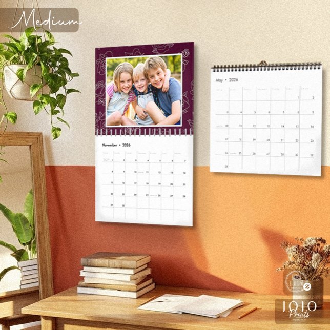 Anpassad fotokollage Rose Line Art 2026 Kalender (Custom photo collage Rose Line Art 2026 Calendar_Medium)