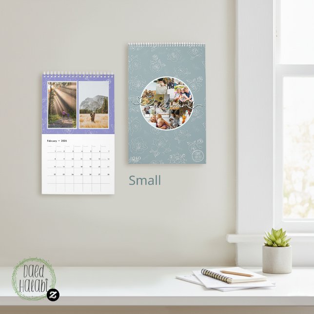 Anpassad fotokollage Rose Line Art 2026 Kalender (Custom photo collage Rose Line Art 2026 Calendar)