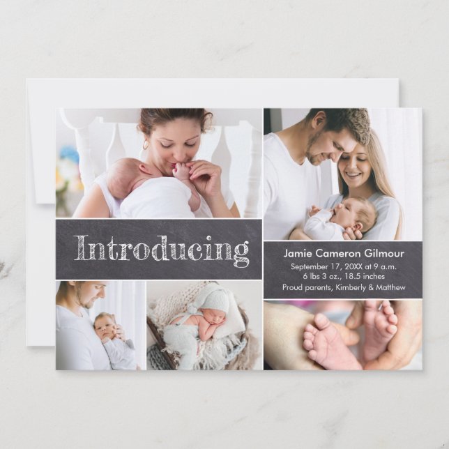 Anpassad fotokollage som presenterar bebisens föde meddelande (Framsida)