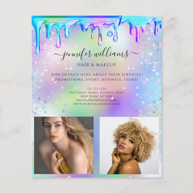 Anpassad fotologo Kampanj Holografisk Drip Flygblad (Framsidan)