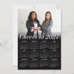 Anpassad fotominimal svart kalender 2027 Företag Julkort
