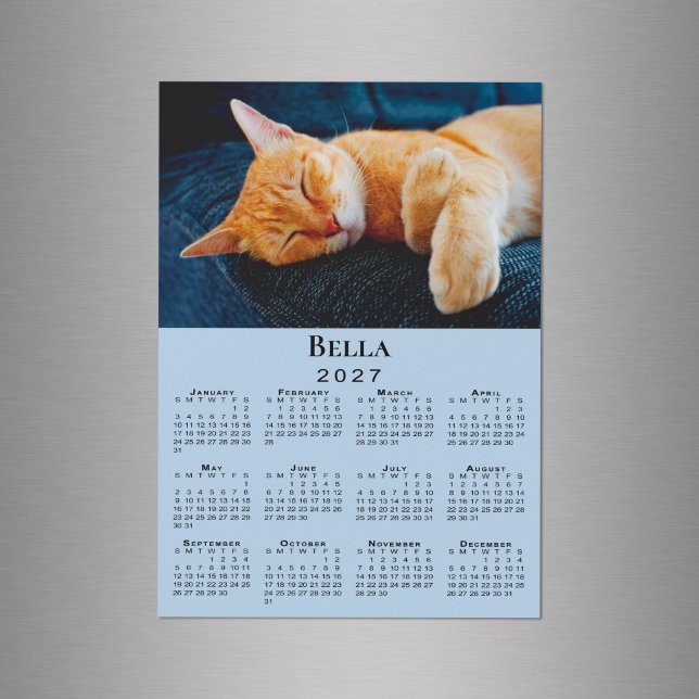 Anpassad fotonamn Ljusblå 2027 kalender magnet (Custom Photo Name Light Blue 2027 Calendar Magnet in situ)