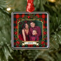 Anpassad Fotoornament, Vintage Tartan-ruta