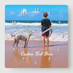 Anpassad fotoplockning med anpassad text fyrkantig klocka