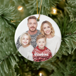 Anpassad Fotoprydnad för Familjer   Familjenamn Julgransprydnad Keramik