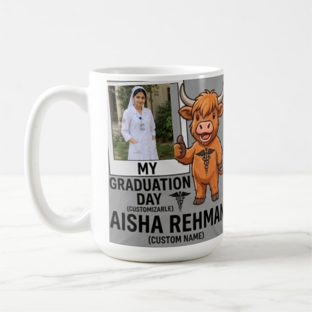 Anpassad fotoram Highland-ko som ammar - examen Kaffemugg (Vänster)