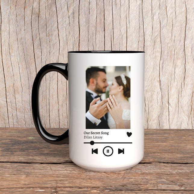 Anpassad fotosångskopp, årspresent åt henne mugg (anniversary gift mug, birthday gift mug, music mug for him, music mug for her, custom song mug, )