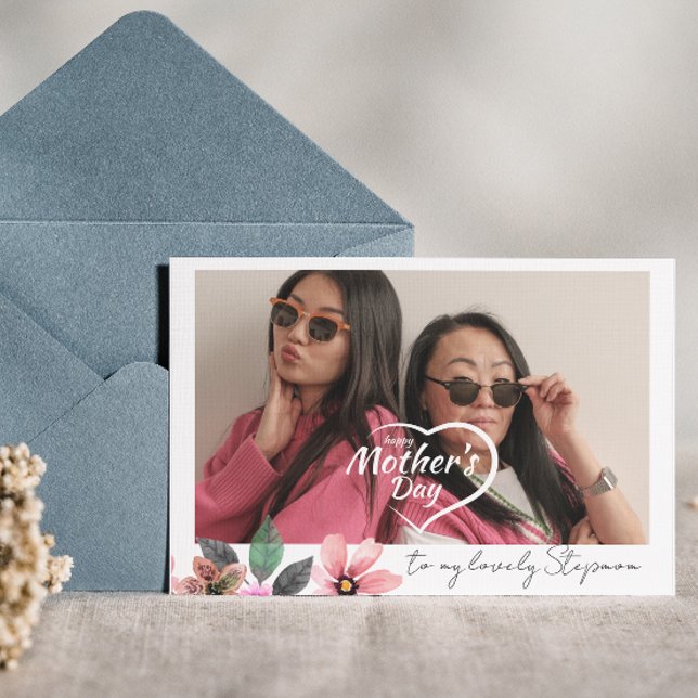 Anpassad fototext Blommig Glad mors dag styvmamma Helgkort (Skapare uppladdad)