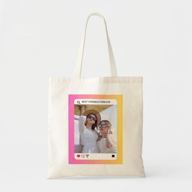 anpassad fototext instagram modern rosa tygkasse (Framsidan)