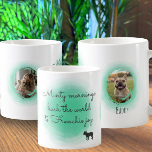 Anpassad fransk bulldog-mugg i mintgrön akvarell kaffemugg