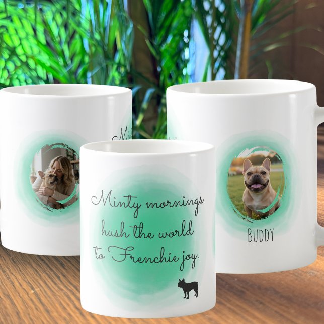Anpassad fransk bulldog-mugg i mintgrön akvarell kaffemugg (Skapare uppladdad)