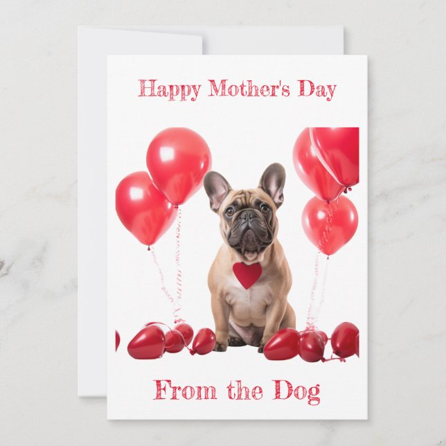 Anpassad fransk Bulldog Red Heart halsband Mor Dag Julkort (Framsida)