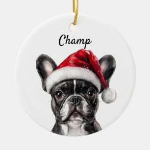 Anpassad fransk bulldogg julgransprydnad keramik