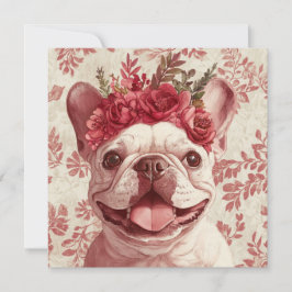 Anpassad fransk bulldogg röd floral hälsning kort