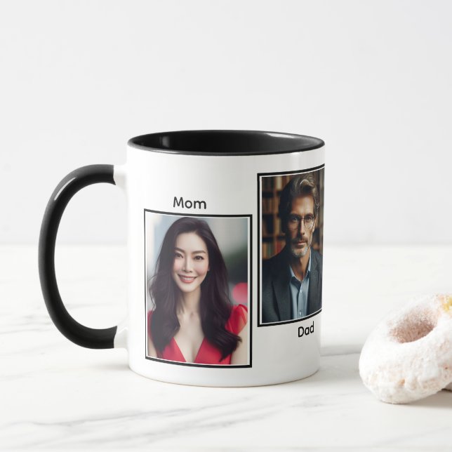 Anpassad fyra fotofamiljesvarv, svart mugg (Med munk)