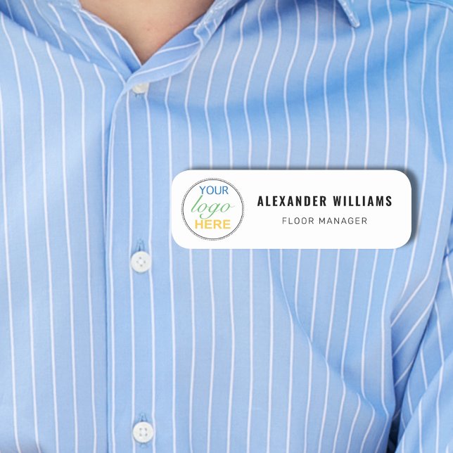 Anpassad fyrkantig logotyp och anställd namnbricka (Custom your logo here business employee name and job title black and white tag modern professional )