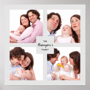 Anpassad fyrsektioners familjefotokollage fyrkanti poster