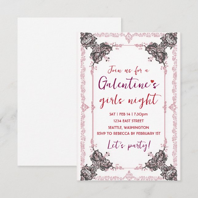 Anpassad Galentine-festinvitation OSA Kort (Fram/baksida)