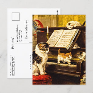 Anpassad gammal pianolektion Mor Katt & Kattungar Vykort