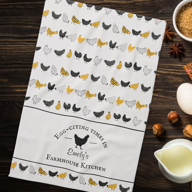 Anpassad gårdskök kycklingmönster kökshandduk (farmhouse kitchen towel)