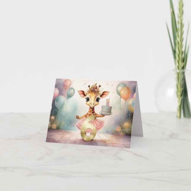 Anpassad giraff i rosa tutu Glad 6-årsdag Kort (Framsida)