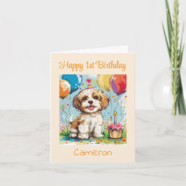 Anpassad Glad 1-årsdag Grattis, Valp Kort
