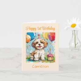 Anpassad Glad 1-årsdag Grattis, Valp Kort