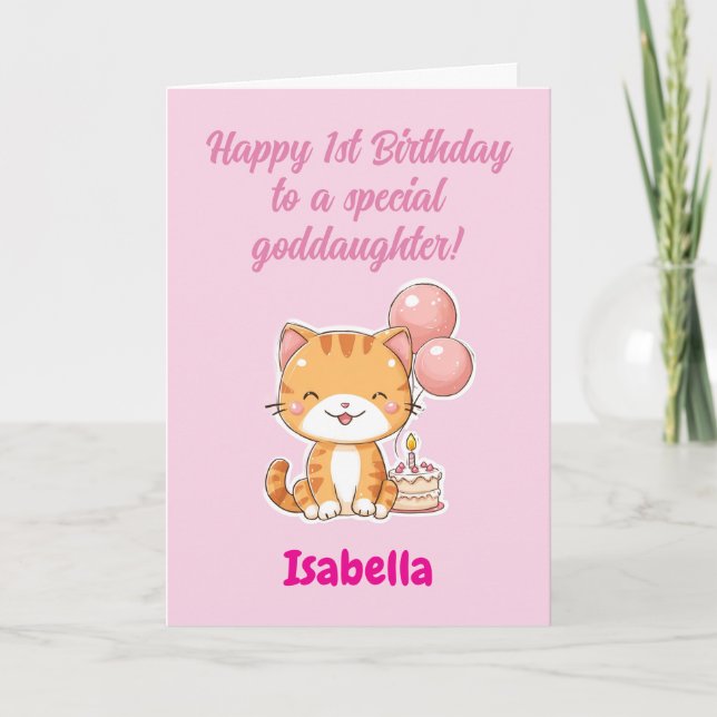 Anpassad Glad 1-årsdag Guddotter, Kattunge Kort (Framsida)