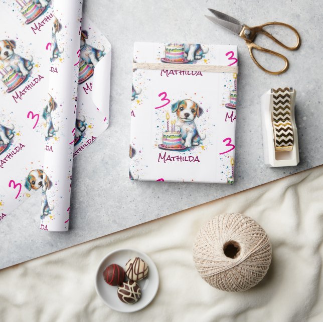 Anpassad Glad 3-årsdag Grattis, Valp   Presentpapper (Hantverk)