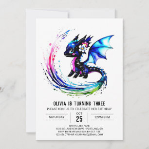 Anpassad, glad Dragon Digital Girl Birthday Inbjudningar