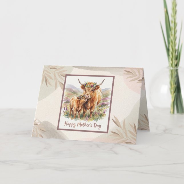 Anpassad Glad mors dag Highland Ko Neutral Boho Kort (Framsida)