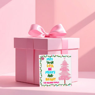 Anpassad Glad och Ljus Rosa Julfest Gåvor Etiketter