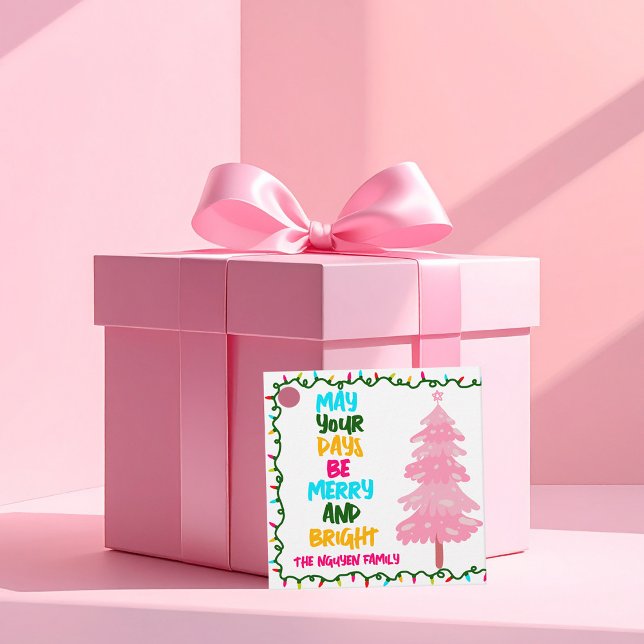 Anpassad Glad och Ljus Rosa Julfest Gåvor Etiketter (Skapare uppladdad)