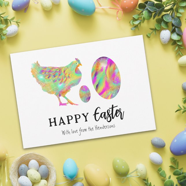 Anpassad Glad påsk Höna & Ägg Färgrik Akvarell Julkort (Personalized happy easter colorful watercolor cute chicken and Easter eggs holiday greetings card)