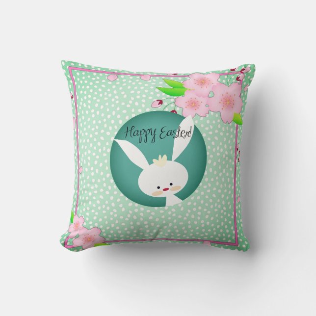 Anpassad GLAD PÅSK Rustic Bunny Teal Blue Kudde (Framsida)