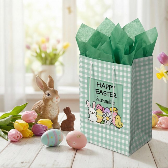 Anpassad Glad Påskharen Chick Grön Gingham (Skapare uppladdad)