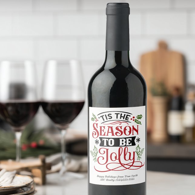 Anpassad Glädjehelg Kund Jul Vinflaska Etikett (Personalized Christmas Wine Label for Customer Gifts)