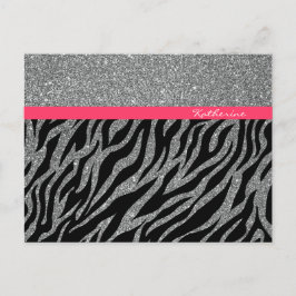 Anpassad Glamourös Glitter Silver Rosa Zebra Tjej  Vykort