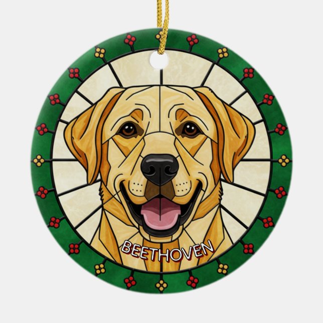 Anpassad glaseffekt med hundnamn jul  julgransprydnad keramik (Framsidan)