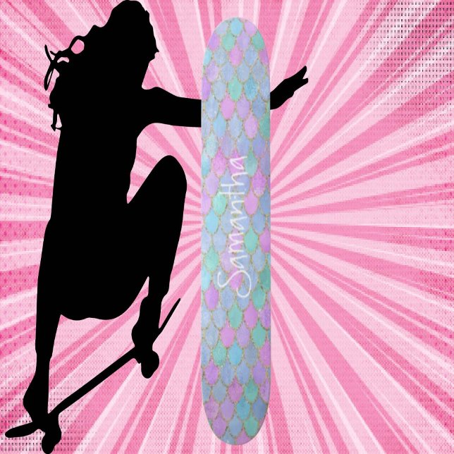 Anpassad Glitter Girly sjöjungfru chic Mini Skateboard Bräda 18,5 Cm (Girl Power, Original and best online Zazzle skateboard shop- Urban Warrior)