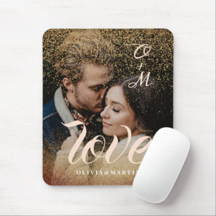 Anpassad glitterguldparfoto med monogram musmatta