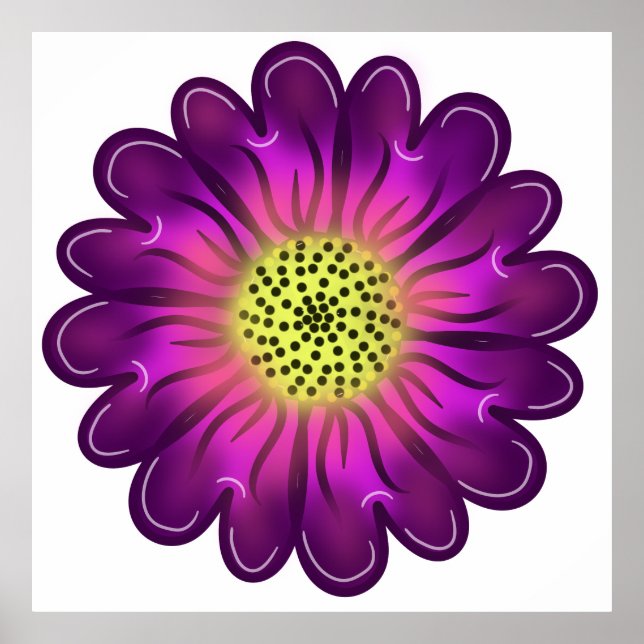 Anpassad Glödande Neon Lila & Rosa Dahlia Blomma Poster (Framsidan)