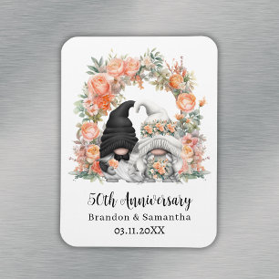 Anpassad Gnome Peach Blommig 50-års bröllopsdag Magnet