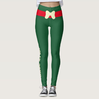 Anpassad God Jul Röd Elfenbensbåge Mörkgrön Leggings