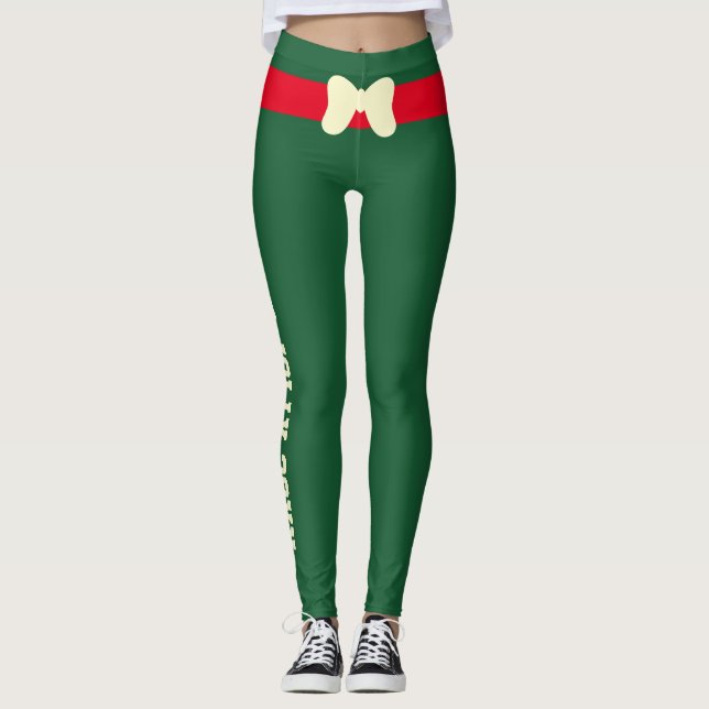Anpassad God Jul Röd Elfenbensbåge Mörkgrön Leggings (Framsida)
