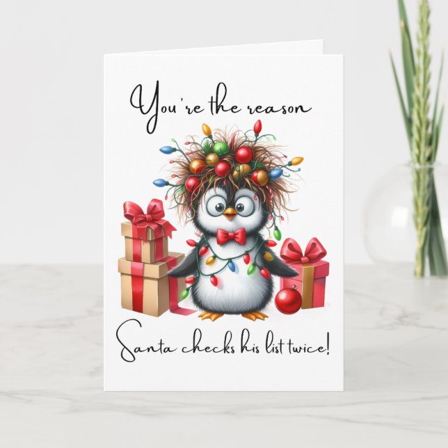 Anpassad God Jul Rolig pingvin För Vänner  Helgkort (Framsida)