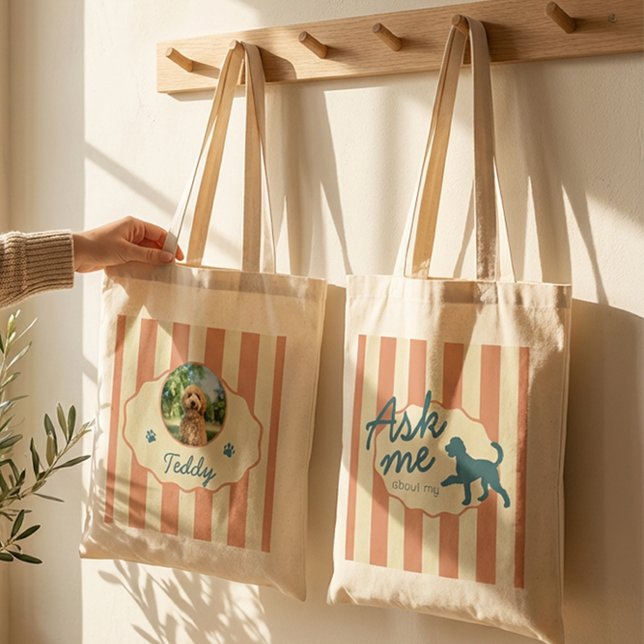 Anpassad Golden Doodle Foto Namn Terrakotta Ränder Tygkasse (Skapare uppladdad)