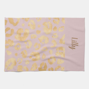 Anpassad Golden Metallic Rosa Cheetah Print Kökshandduk