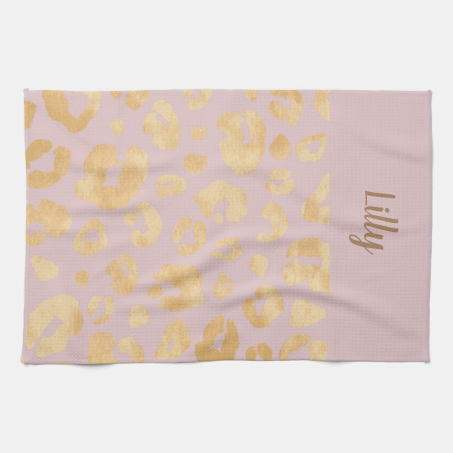 Anpassad Golden Metallic Rosa Cheetah Print Kökshandduk (Horisontell)